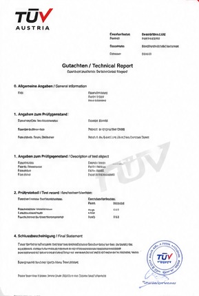 CERTIFICATO TÜV: esempio (TÜV AUSTRIA)