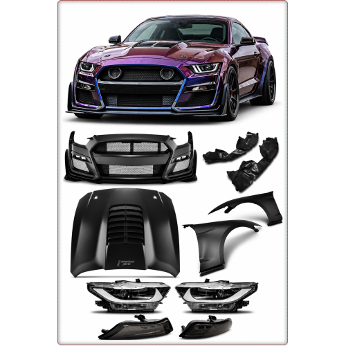 BODY KIT — PARAURTI, COFANO E PARAFANGO PER FORD MUSTANG 2018 - 2023 STILE GT500