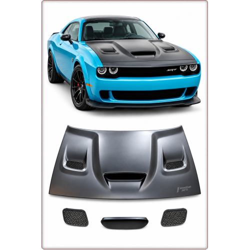 COFANO IN ALLUMINIO PER DODGE CHALLENGER 2008 - 2024 HELLCAT SRT STILE