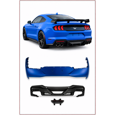 PARAURTI POSTERIORE + DIFFUSORE CON LED PER FORD MUSTANG 2015-2023 STILE DARK HO...