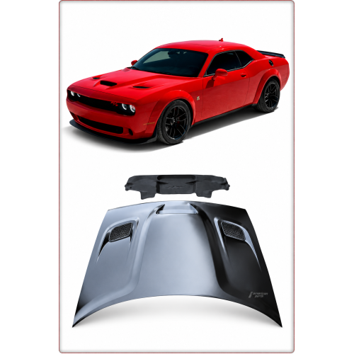 COFANO IN ALLUMINIO PER DODGE CHALLENGER 2008 - 2024 HELLCAT SRT STILE