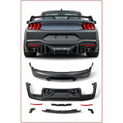 PARAURTI POSTERIORE + DIFFUSORE CON LED PER FORD MUSTANG 2015-2023 STILE DARK HO...