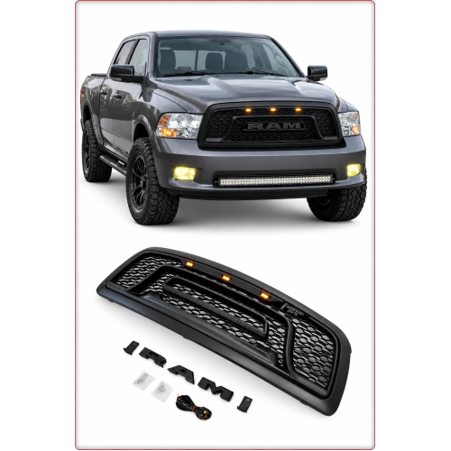GRIGLIA ANTERIORE – DODGE RAM 1500 2009–2012 REBEL STILE CON LED NERO OPACO