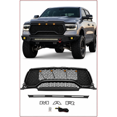 FRONT GRILLE – RAM 1500 DT 2019–2025 REBEL WITH LED BLACK MATTE