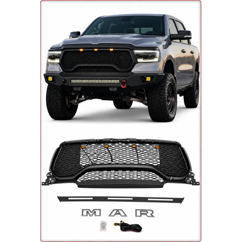 GRILLE DE CALANDRE – RAM 1500 DT 2019–2025 REBEL AVEC LED NOIR MAT