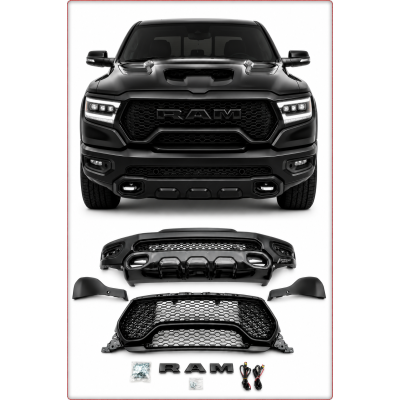 PARAURTI ANTERIORE COMPLETO + GRIGLIA + LED PER RAM 1500 2019 - 2025 TRX STILE
