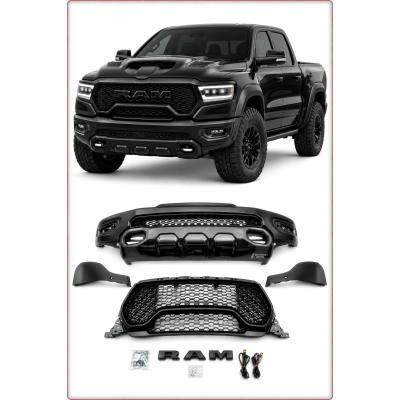 PARAURTI ANTERIORE COMPLETO + GRIGLIA + LED PER RAM 1500 2019 - 2025 TRX STILE