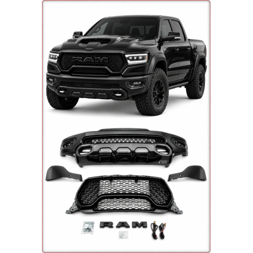 Pare choc avant complet + calandre + led pour ram 1500 2019 - 2025 style trx