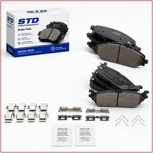 CERAMIC BRAKE PADS FRONT REAR WITH INSTALLATION KIT FOR RAM 1500 2019 - 2025 DT