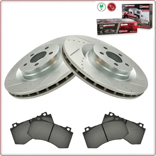 2x DRILLED BRAKE ROTORS BRAKE PADS FRONT FOR DODGE CHALLENGER CHARGER SRT