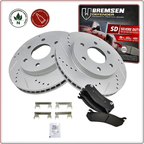 2X DISCHI FRENO FORATI E PASTIGLIE ANTERIORI PER CHEVROLET SILVERADO SUBURBAN 99-