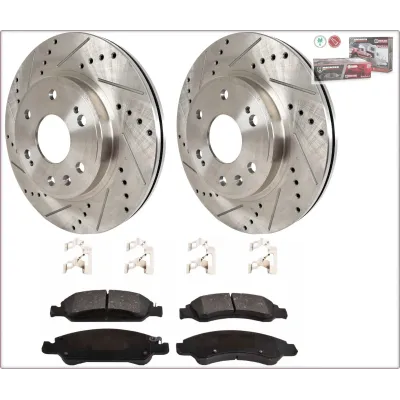 2X DISCHI FRENO FORATI E PASTIGLIE ANTERIORI PER GMC SAVANA SIERRA YUKON 2007 -