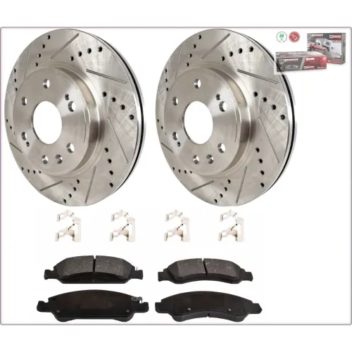 2X DISCHI FRENO FORATI E PASTIGLIE ANTERIORI PER CHEVROLET SILVERADO SUBURBAN 05-