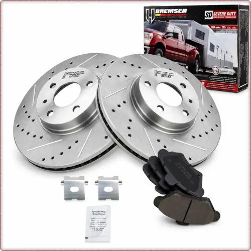 2X NAWIERCANE TARCZE HAMULCOWE + KLOCKI HAMULCOWE PRZEDNIE DO FORD MUSTANG 1994 - 2004