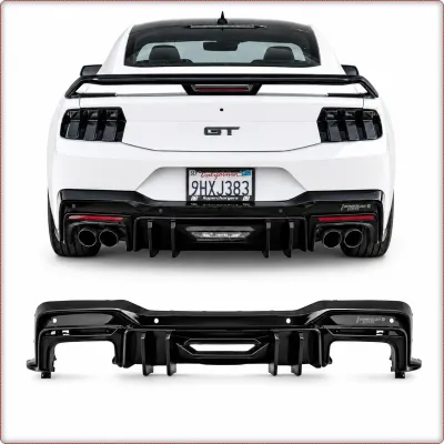 DIFFUSORE POSTERIORE CON LED PER FORD MUSTANG 2024 - 2026 NERO LUCIDO