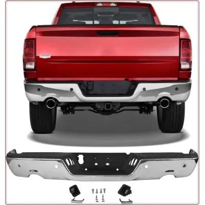 ZDERZAK TYLNY + OŚWIETLENIE DO DODGE RAM 1500 2009 - 2024 CHROM Z PDC