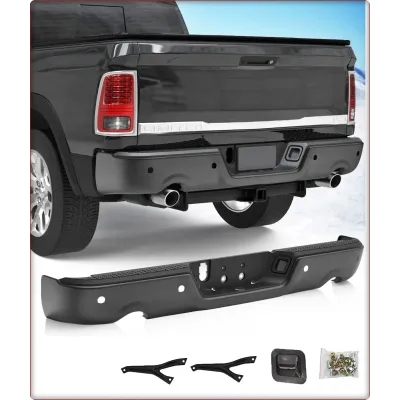 ZDERZAK TYLNY + OŚWIETLENIE DO DODGE RAM 1500 2009 - 2024 CZARNY Z PDC