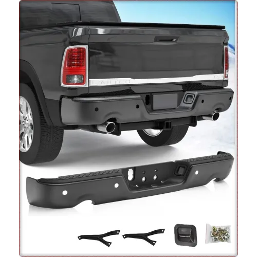 ZDERZAK TYLNY + OŚWIETLENIE DO DODGE RAM 1500 2009 - 2024 CZARNY Z PDC
