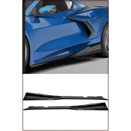 NAKŁADKI PROGÓW DO CHEVROLET CORVETTE 2020 - 2025 V1 STYL CZARNY POŁYSK TÜV