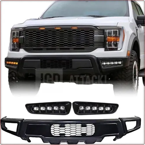Pare choc avant avec éclairage led pour ford f-150 2021 - 2024 style raptor