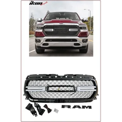 GRIGLIA ANTERIORE PER DODGE RAM 1500 2019 - 2025 CON LED / TÜV / NERO LUCIDO