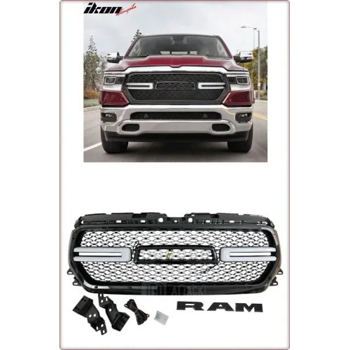 GRILL PRZEDNI DO DODGE RAM 1500 2019 - 2025 Z LED / TÜV / CZARNY POŁYSK