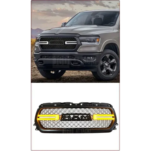 GRIGLIA ANTERIORE PER DODGE RAM 1500 2019 - 2025 CON LED / TÜV / NERO OPACO