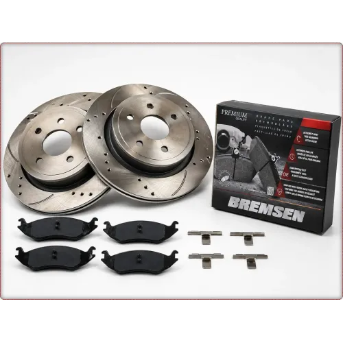 2x GEBOHRT & GENUTET BREMSSCHEIBEN BREMSKLÖTZE HINTEN FÜR DODGE RAM 1500 2002 - 2024