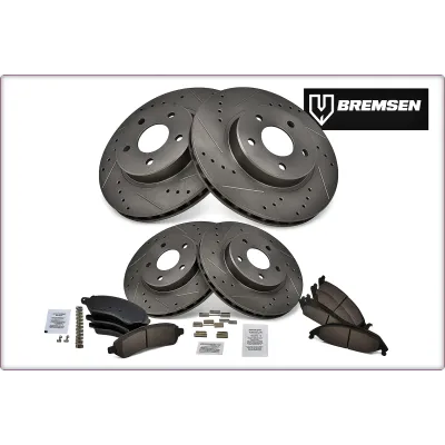 DISCHI FRENO FORATI E PASTIGLIE ANTERIORI E POSTERIORI PER DODGE RAM 1500 2006 -...