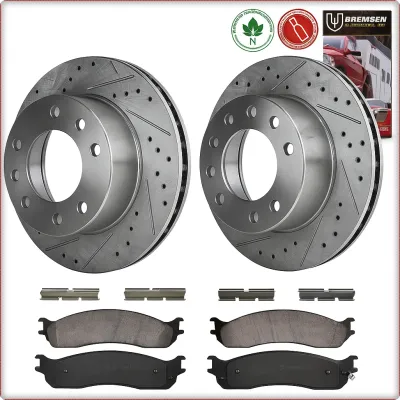 2X DISCHI FRENO FORATI E PASTIGLIE ANTERIORI PER DODGE RAM 2500 3500 2003 - 2008
