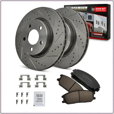 2X DISCHI FRENO FORATI E PASTIGLIE ANTERIORI PER FORD MUSTANG 2015 - 2022