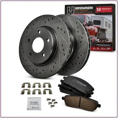 2X DISCHI FRENO FORATI E PASTIGLIE POSTERIORI PER FORD MUSTANG 2015 - 2022