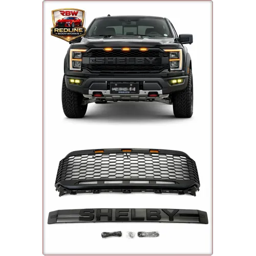GRIGLIA ANTERIORE PER FORD F-150 2021 - 2025 STILE SHELBY LED CENTRALI / TÜV