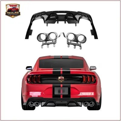 DIFFUSORE POSTERIORE + TERMINALI DI SCARICO PER FORD MUSTANG 2018 - 2023 STILE G...
