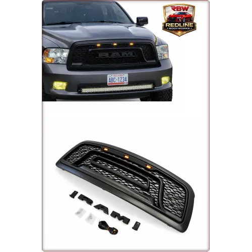 GRIGLIA ANTERIORE PER DODGE RAM 1500 2009 - 2012 REBEL STILE CON LED NERO OPACO