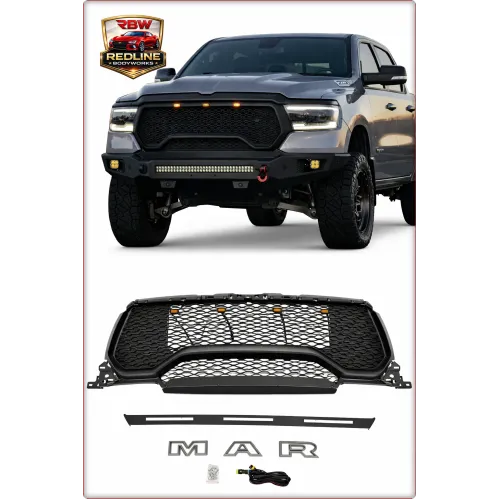 GRIGLIA ANTERIORE PER RAM 1500 DT 2019 - 2025 REBEL CON LED NERO OPACO