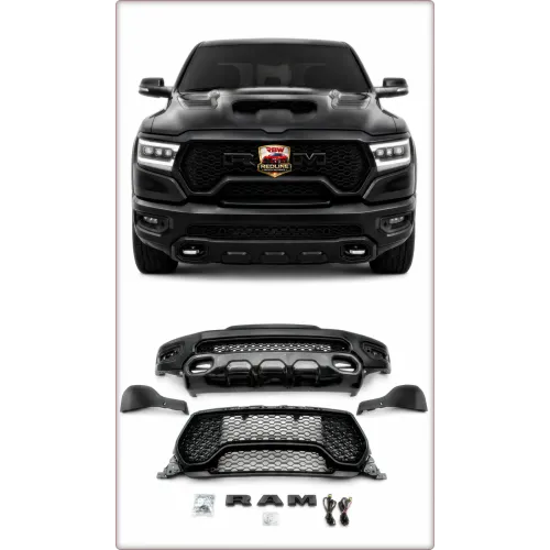 PARAURTI ANTERIORE COMPLETO + GRIGLIA + LED PER RAM 1500 2019 - 2025 TRX STILE